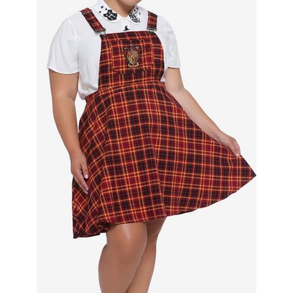 Harry Potter Gryffindor Jumper Skirtall Size Small Plaid Suspender Pockets